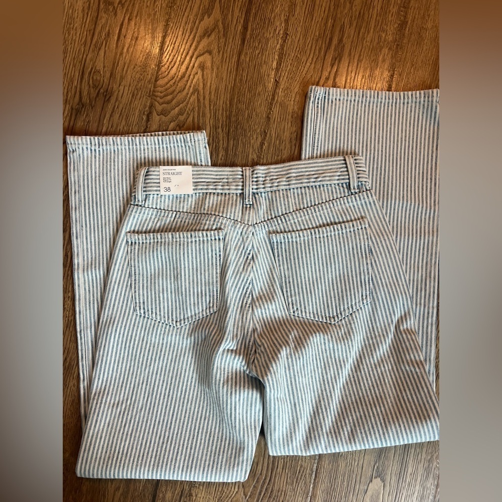 Mango NWT Striped Straight Leg Jean Blue White 6 - Picture 6 of 6
